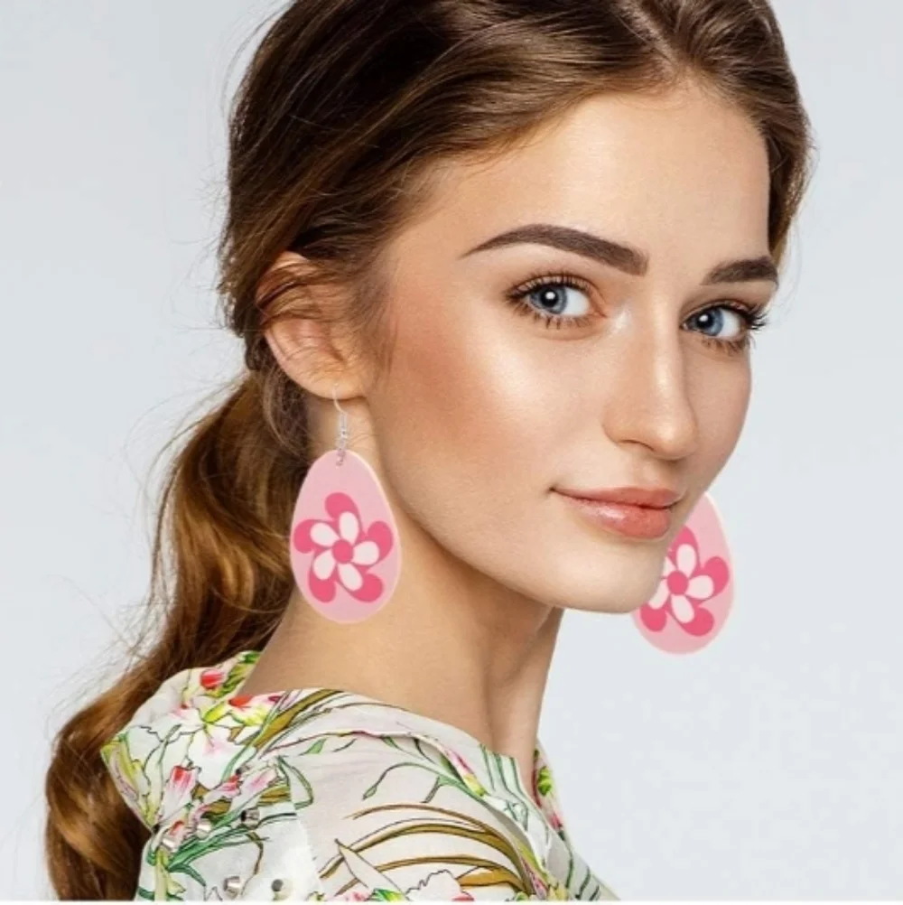 Pink Floral Drop Earrings Women Jewelry